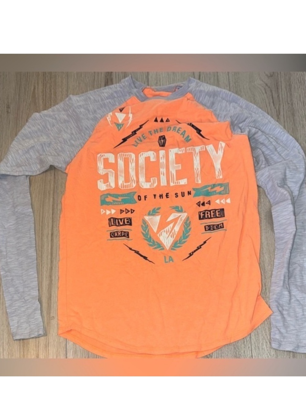 Society Orange grey gray long sleeve shirt top